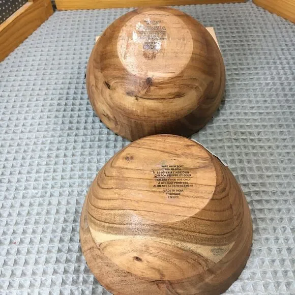 Set of 2 Handcrafted Wooden Bowls 6.5" Small Wood Bowls Artisan Natural Rustic - Picture 6 of 11